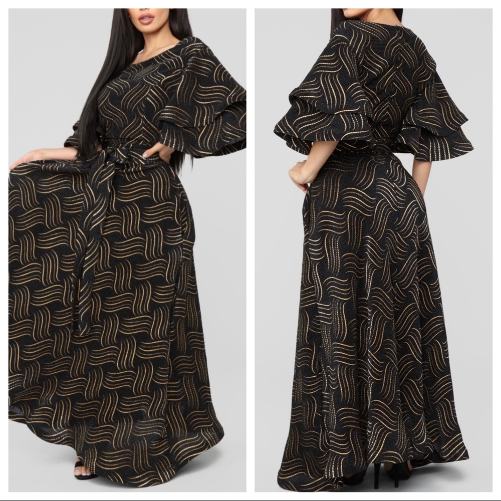 Black and Gold Maxi Dress - Large